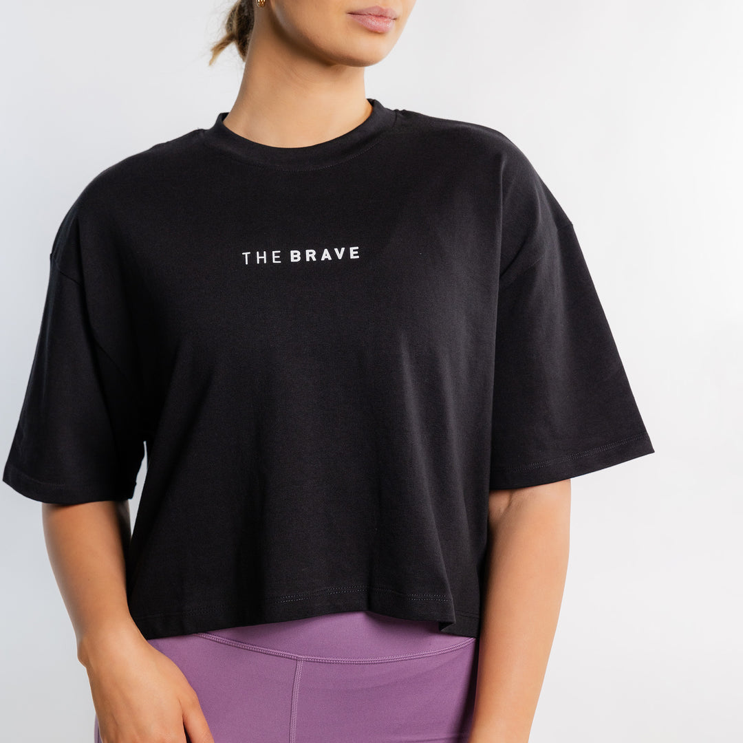 THE BRAVE - WOMEN'S LIFESTYLE OVERSIZED CROPPED T-SHIRT - BLACK/WHITE