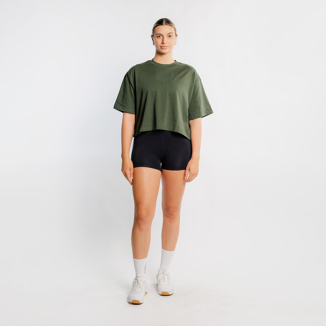 THE BRAVE - WOMEN'S LIFESTYLE OVERSIZED CROPPED T-SHIRT - DARK OLIVE