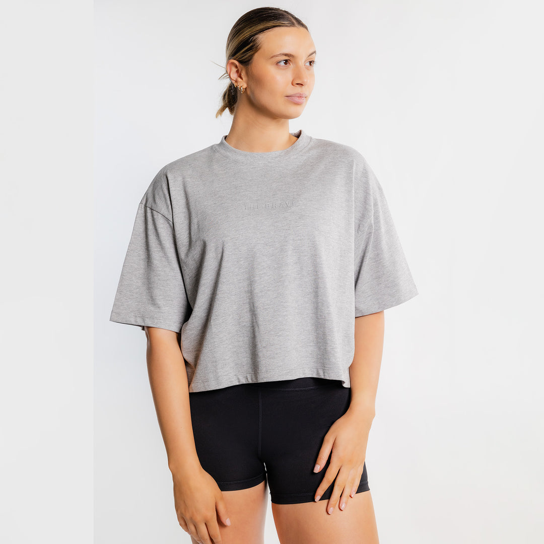 THE BRAVE - WOMEN'S LIFESTYLE OVERSIZED CROPPED T-SHIRT - LIGHT GREY MARL