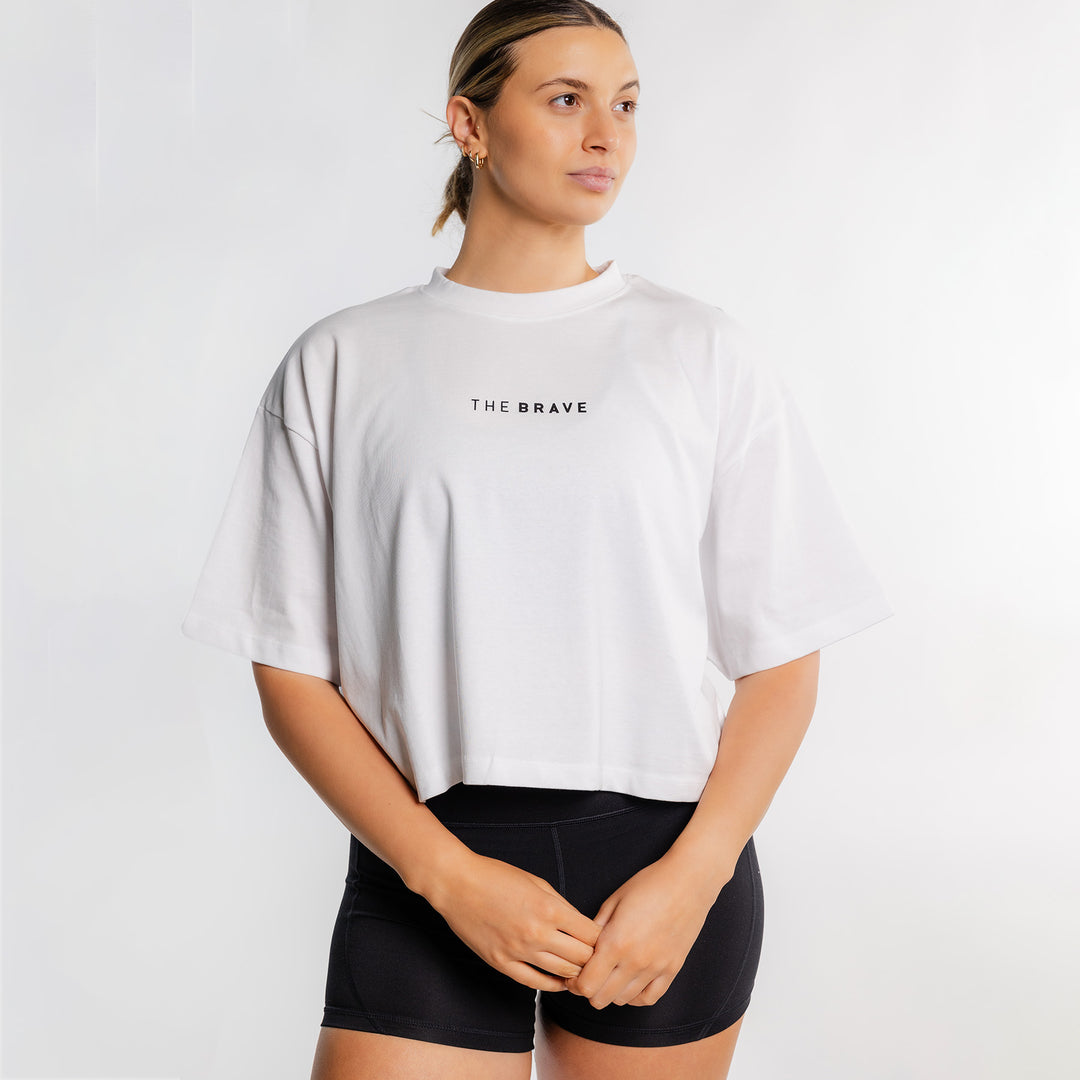 THE BRAVE - WOMEN'S LIFESTYLE OVERSIZED CROPPED T-SHIRT - WHITE/BLACK