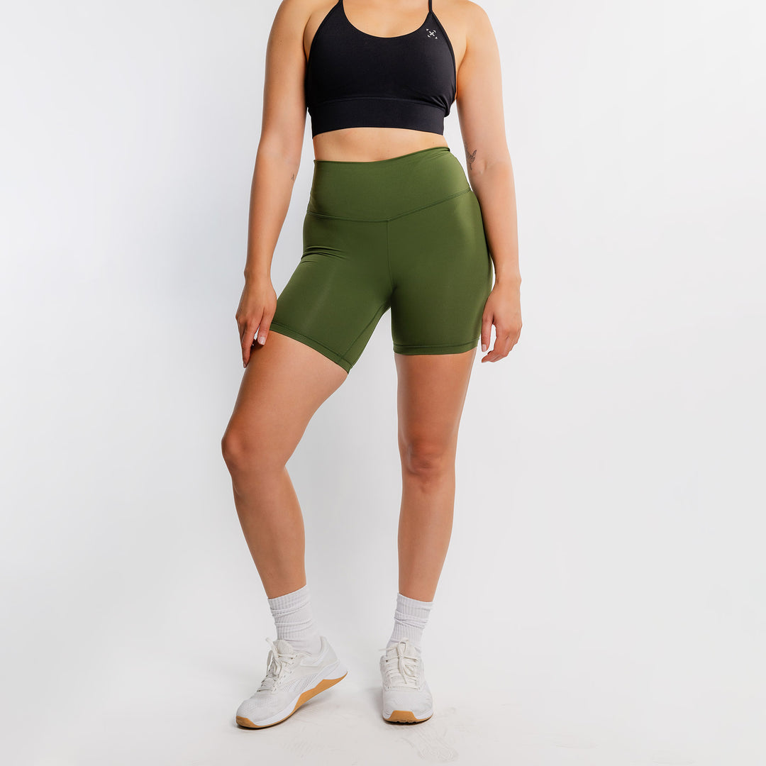 TWL - WOMEN'S HIGH WAISTED EXTRA LONG BALANCE SHORTS - DARK KHAKI