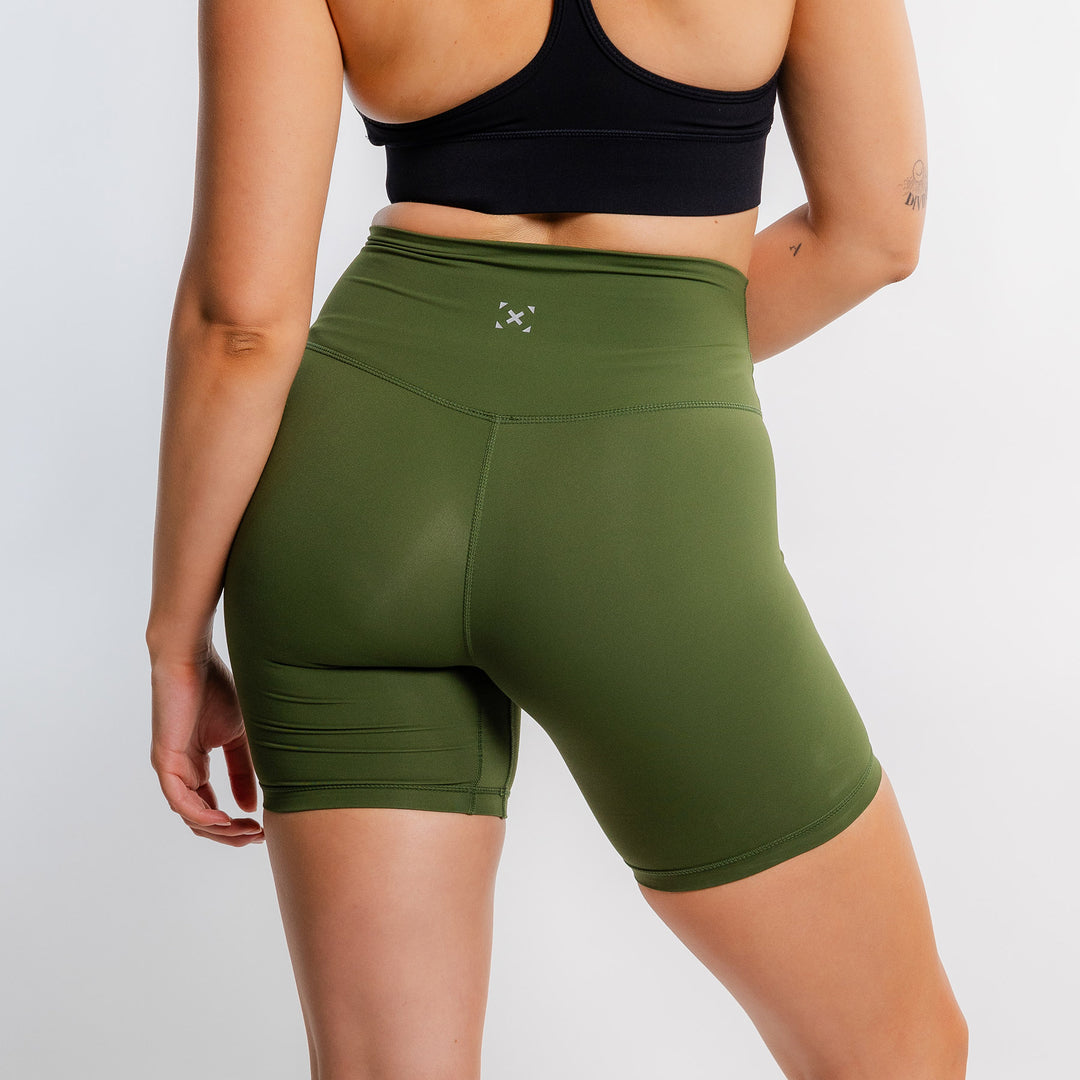 TWL - WOMEN'S HIGH WAISTED EXTRA LONG BALANCE SHORTS - DARK KHAKI