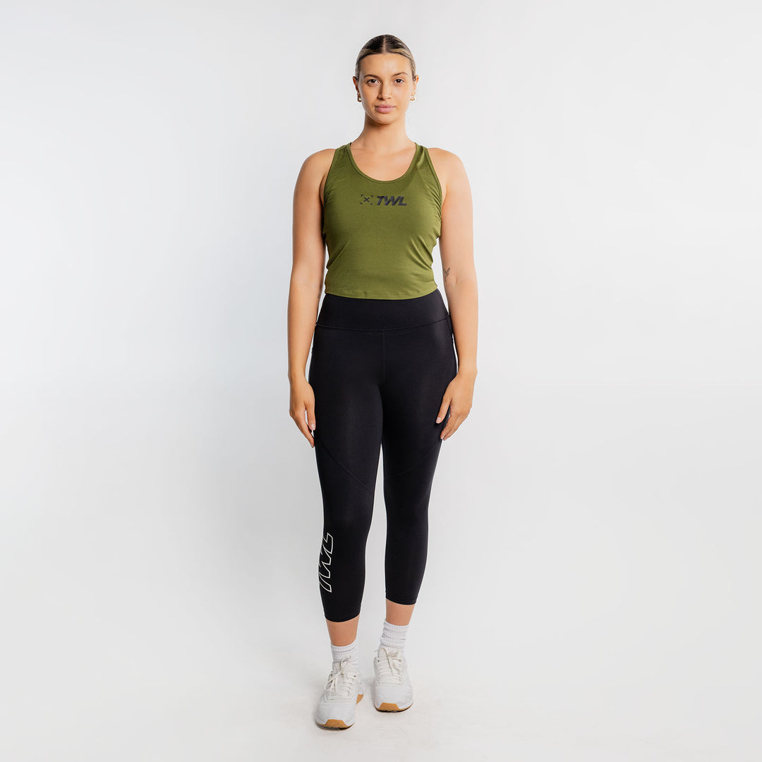 TWL - WOMEN'S EVERYDAY RACERBACK CROP - DARK KHAKI/BLACK