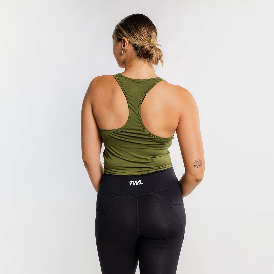 TWL - WOMEN'S EVERYDAY RACERBACK CROP - DARK KHAKI/BLACK