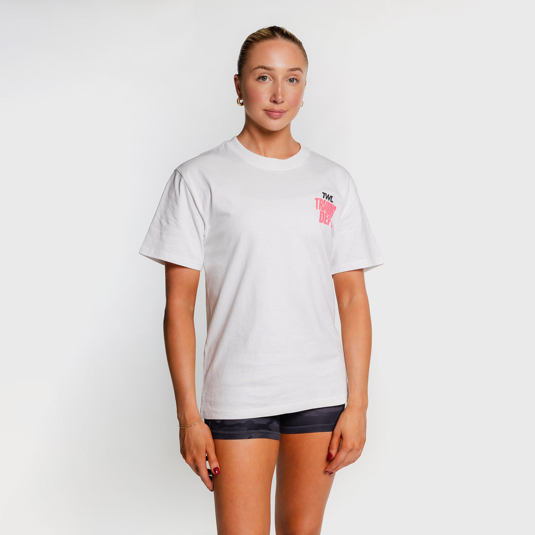 TWL - LIFESTYLE OVERSIZE T-SHIRT - TRAINING DEPARTMENT - FADED WHITE/NEON PINK