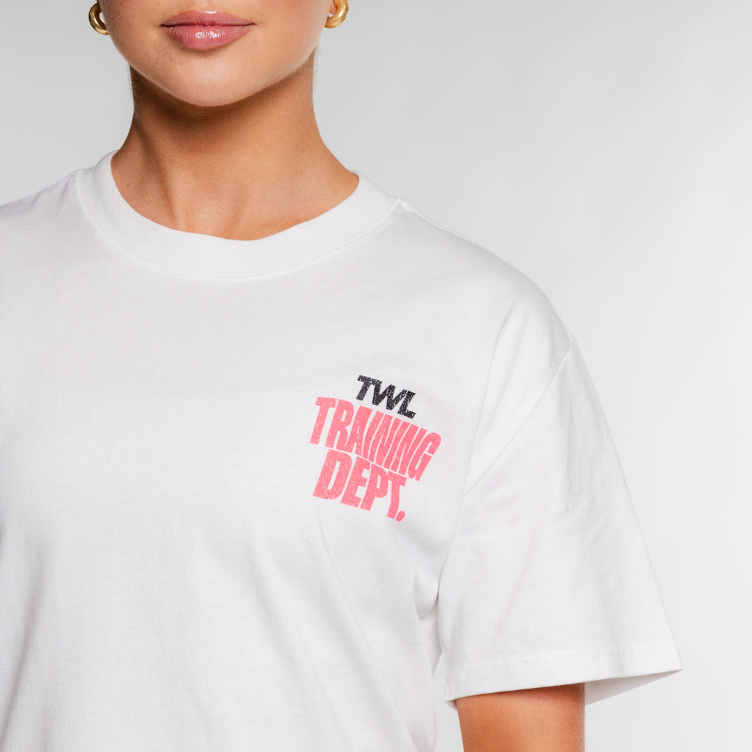 TWL - LIFESTYLE OVERSIZE T-SHIRT - TRAINING DEPARTMENT - FADED WHITE/NEON PINK