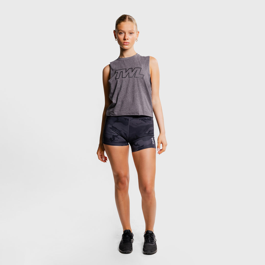 TWL - WOMEN'S SLASH CROP - ATHLETE - CHARCOAL MARL/BLACK