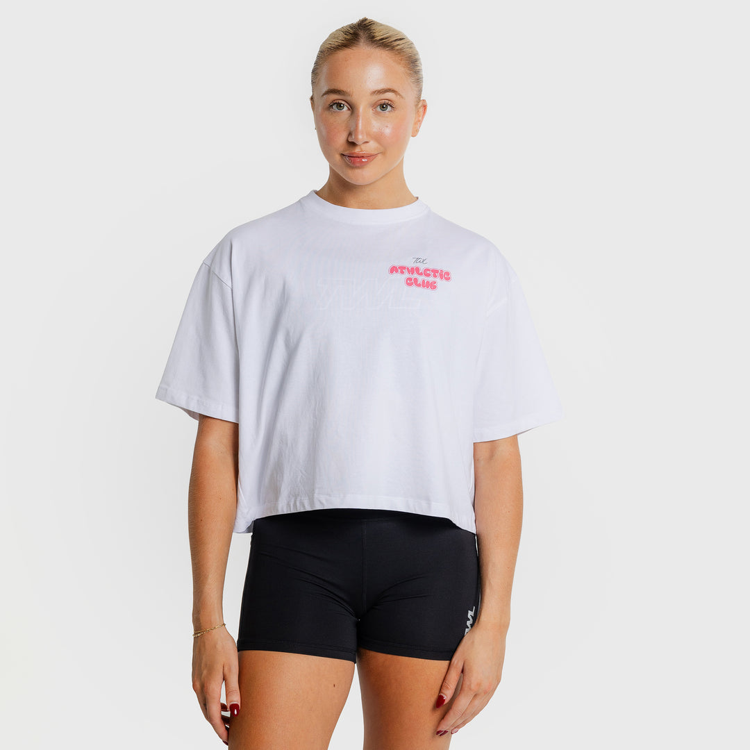 TWL - WOMEN'S OVERSIZED CROPPED T-SHIRT - ATHLETIC CLUB - WHITE