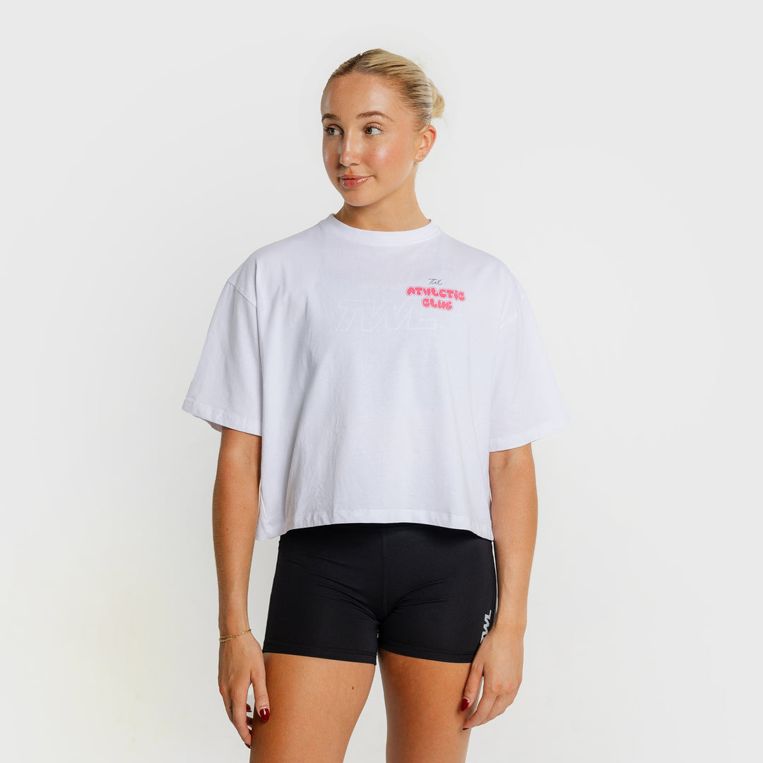 TWL - WOMEN'S OVERSIZED CROPPED T-SHIRT - ATHLETIC CLUB - WHITE