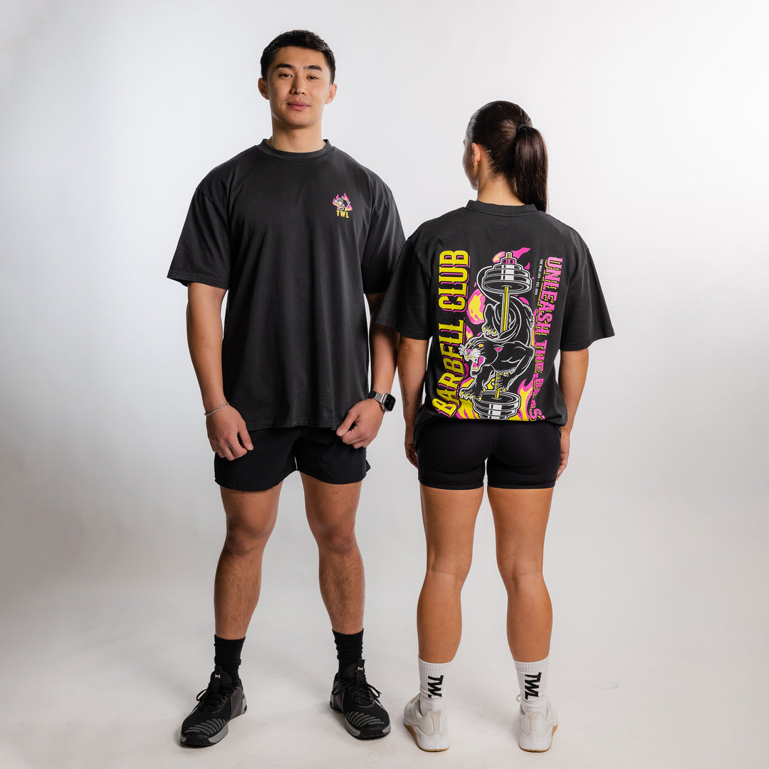 TWL - LIFESTYLE OVERSIZED T-SHIRT - BARBELL CLUB - PANTHER/BLACK ACID WASH