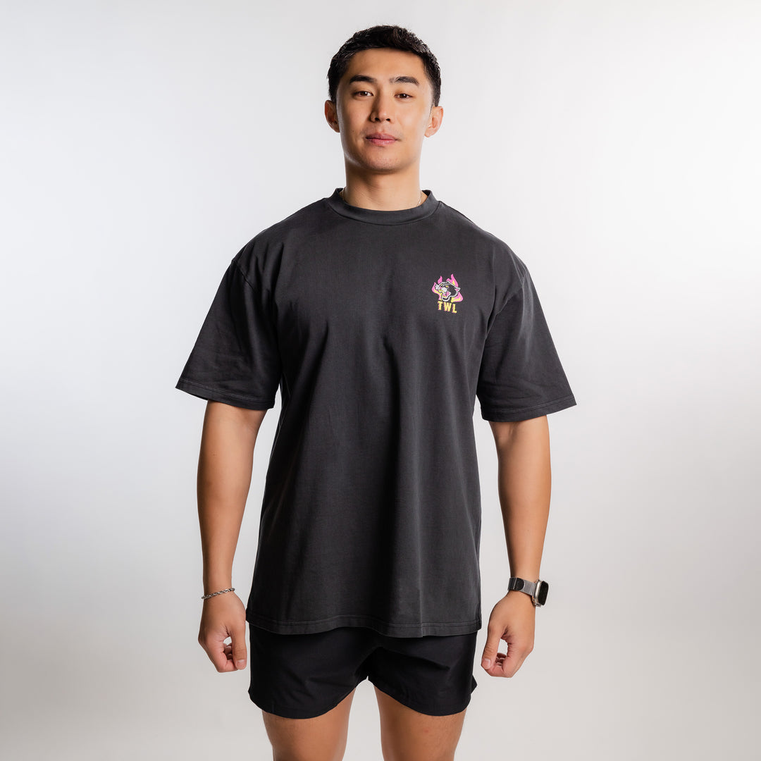 TWL - LIFESTYLE OVERSIZED T-SHIRT - BARBELL CLUB - PANTHER/BLACK ACID WASH