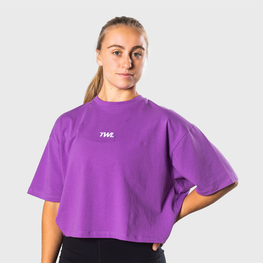 TWL - WOMEN'S OVERSIZED CROPPED T-SHIRT - IRIS/ WHITE