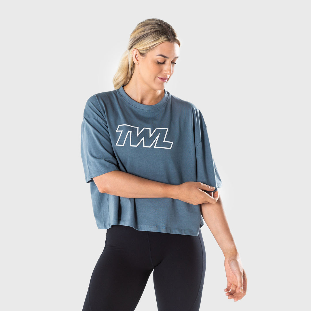 TWL - WOMEN'S OVERSIZED CROPPED T-SHIRT - ATHLETE - PEWTER/WHITE