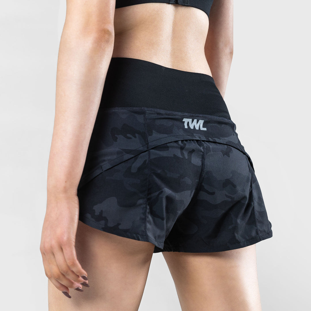 TWL - Women's Motion Shorts - BLACK CAMO