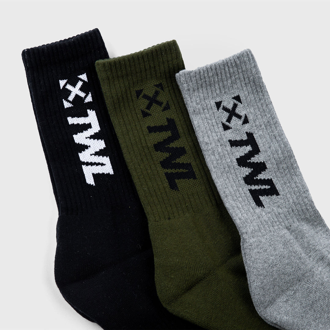 TWL - PACE SOCKS - 3-PACK/BLACK/DARK KHAKI/CHARCOAL MARL