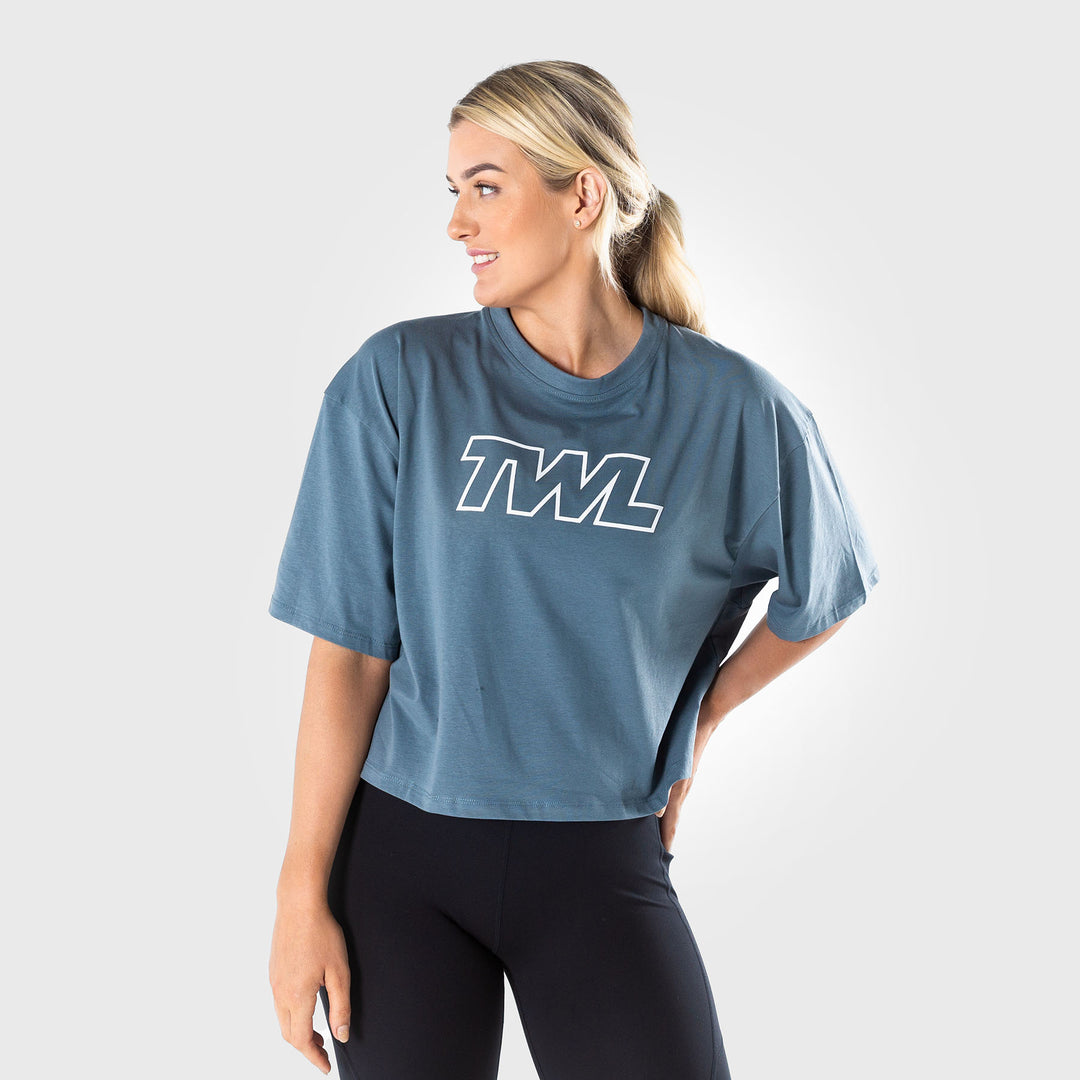 TWL - WOMEN'S OVERSIZED CROPPED T-SHIRT - ATHLETE - PEWTER/WHITE