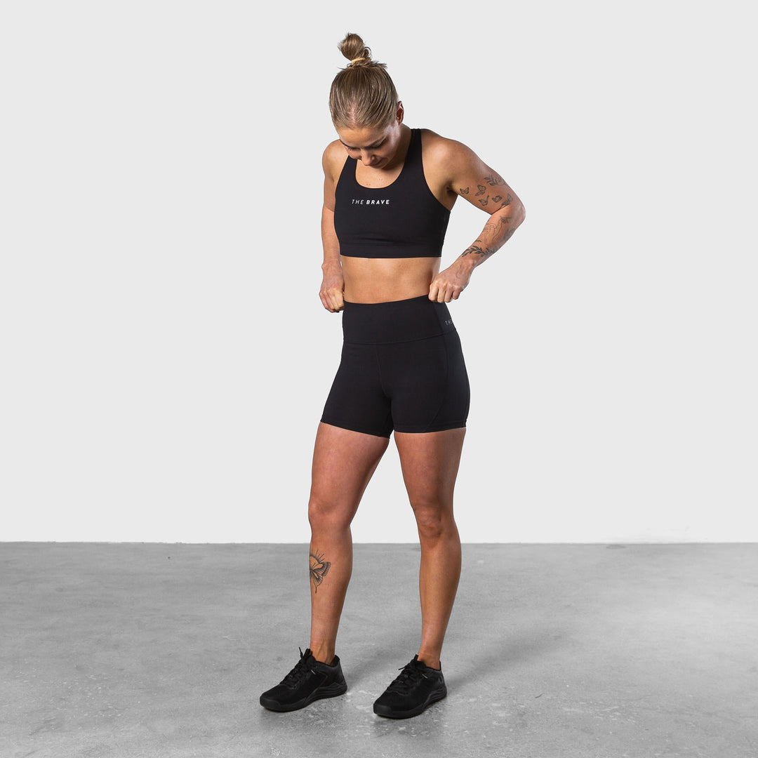 THE BRAVE - WOMEN'S SCULPT HIGH WAISTED BOOTY SHORTS - BLACK