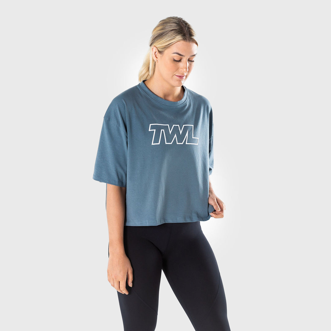 TWL - WOMEN'S OVERSIZED CROPPED T-SHIRT - ATHLETE - PEWTER/WHITE