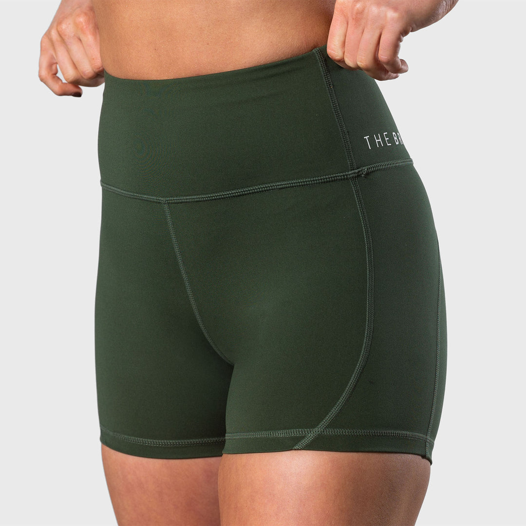 THE BRAVE - WOMEN'S SCULPT HIGH WAISTED BOOTY SHORTS - DARK OLIVE