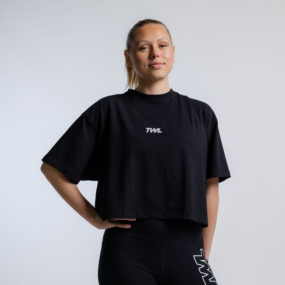 TWL - WOMEN'S OVERSIZED CROPPED T-SHIRT - PUSH THE BOUNDARIES - BLACK