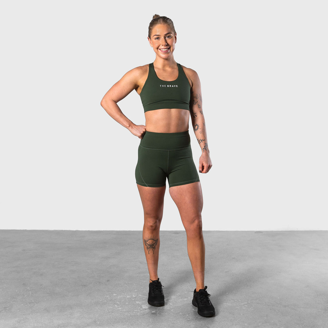 THE BRAVE - WOMEN'S SCULPT HIGH WAISTED BOOTY SHORTS - DARK OLIVE