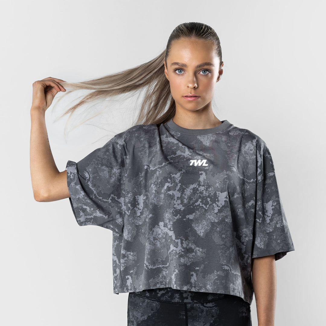 TWL - WOMEN'S OVERSIZED CROPPED T-SHIRT - SHADOW ONYX