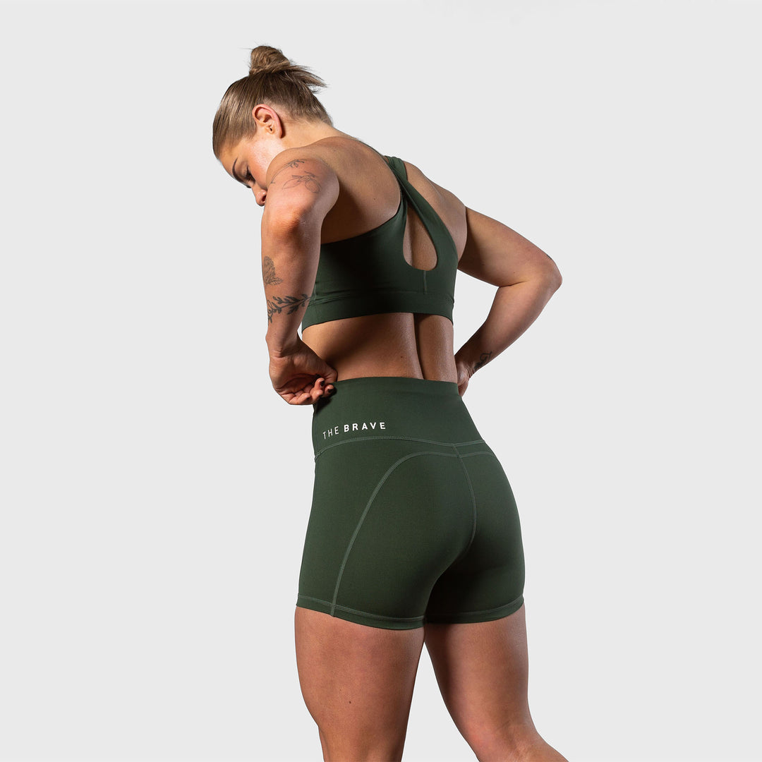 THE BRAVE - WOMEN'S SCULPT HIGH WAISTED BOOTY SHORTS - DARK OLIVE