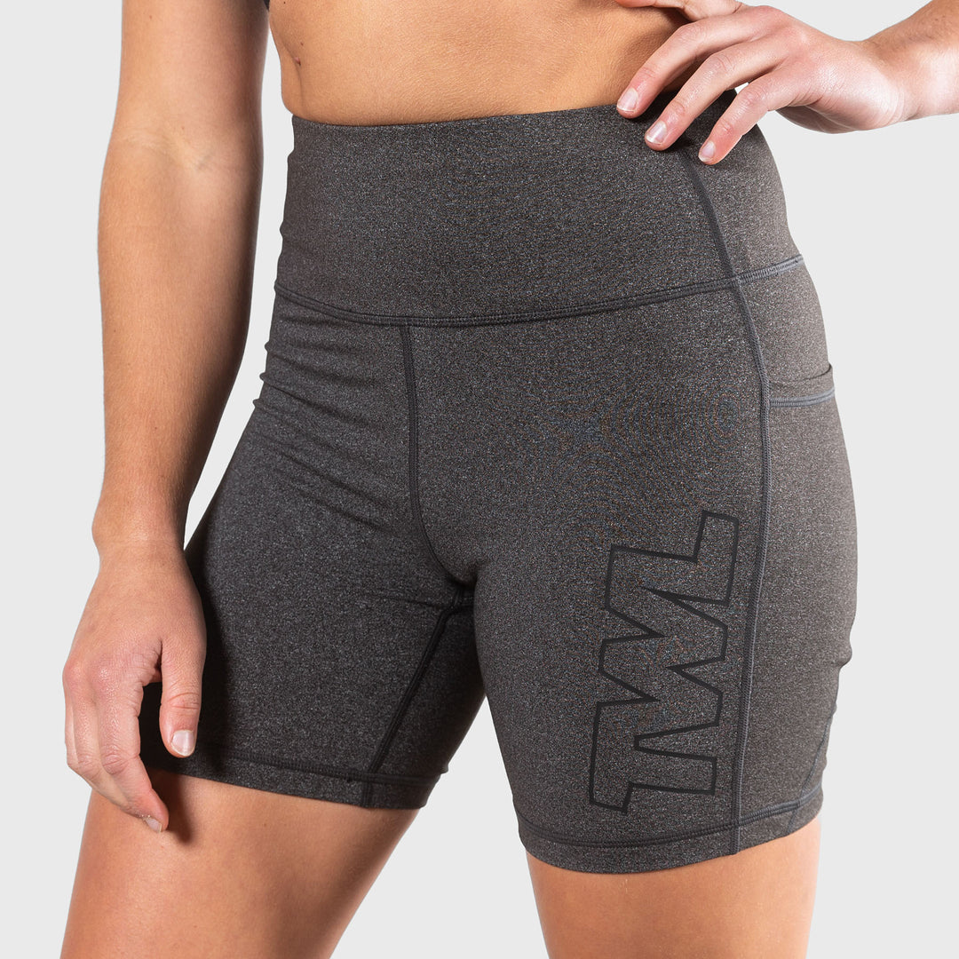 TWL - WOMEN'S ENERGY SHORTS MID LENGTH - ATHLETE - CHARCOAL MARL/ BLACK