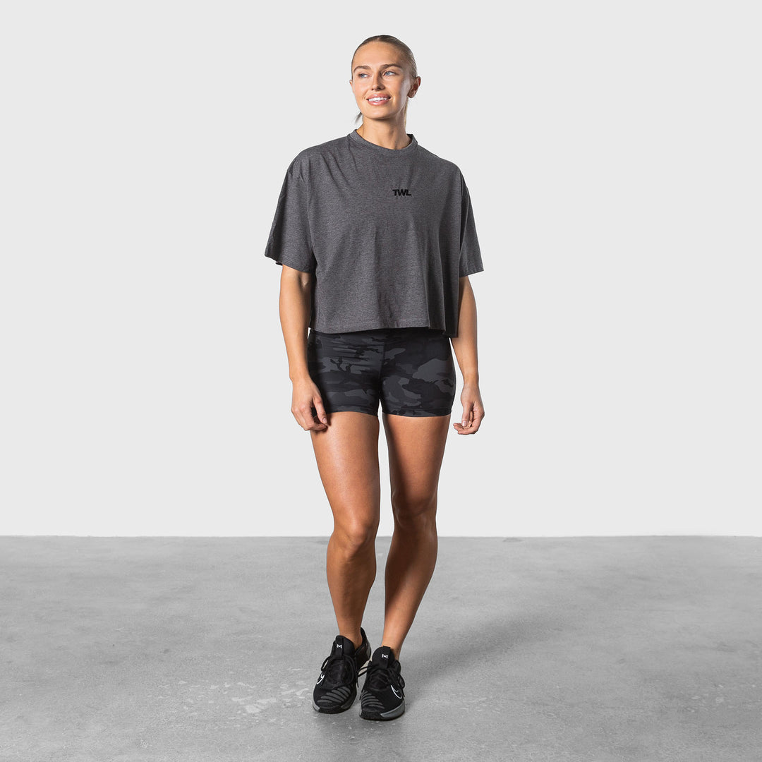 TWL - WOMEN'S OVERSIZED CROPPED T-SHIRT - CHARCOAL MARL