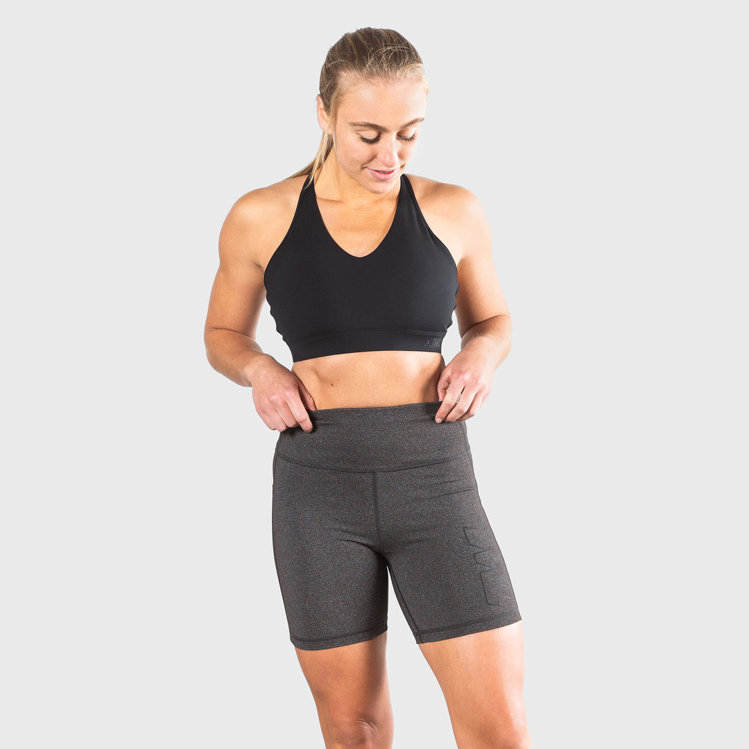 TWL - WOMEN'S ENERGY SHORTS MID LENGTH - ATHLETE - CHARCOAL MARL/ BLACK