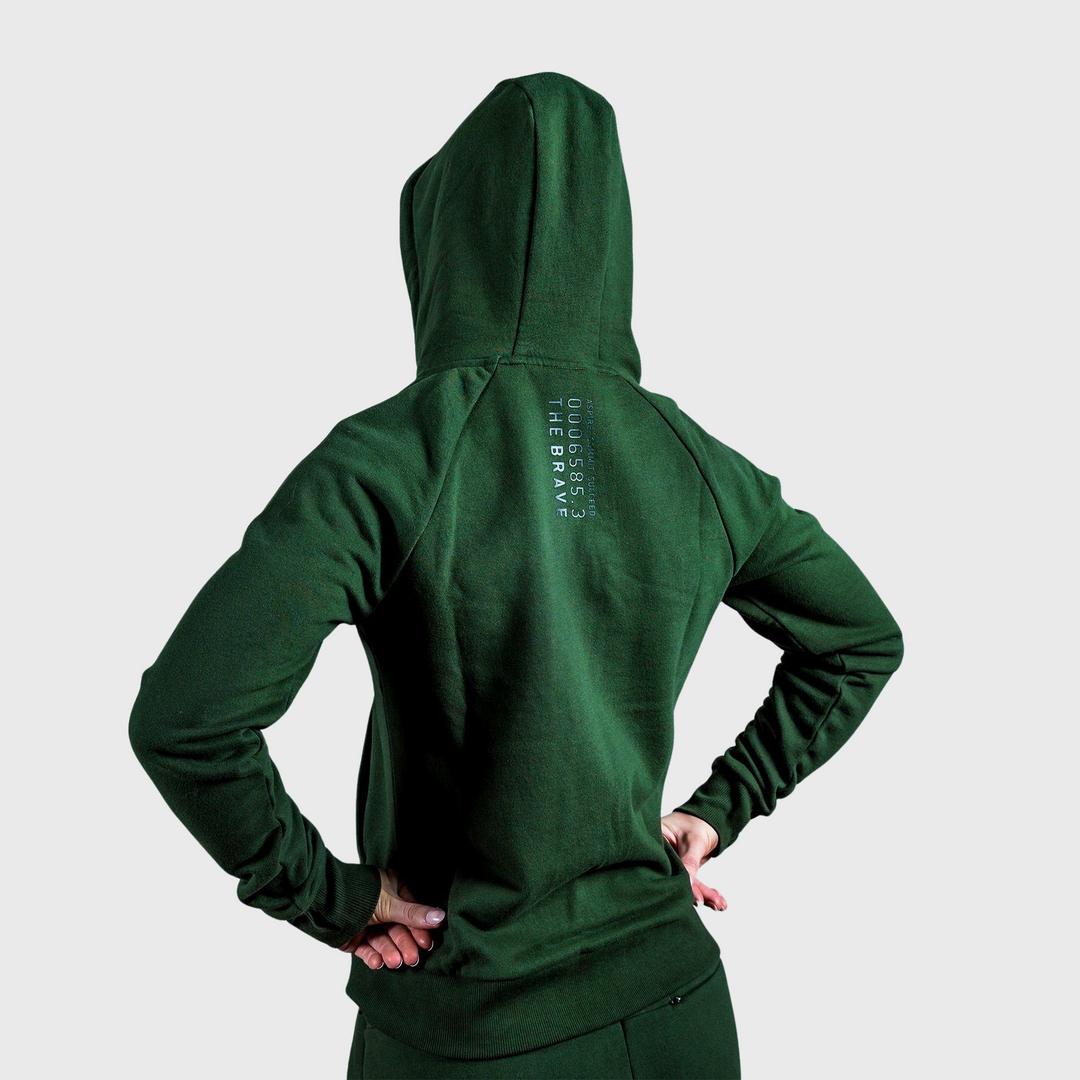 THE BRAVE - WOMENS SIGNATURE ZIP THROUGH HOODIE - DARK OLIVE