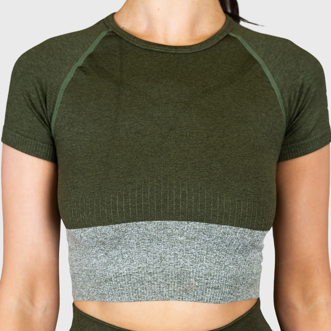 TWL - Women's Endure Seamless Crop - Dark Olive Marl/Stone Marl