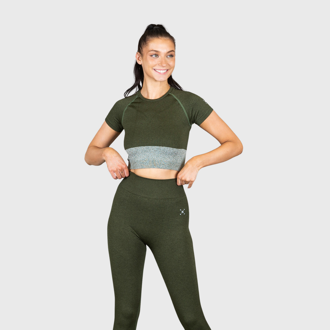 TWL - Women's Endure Seamless Crop - Dark Olive Marl/Stone Marl