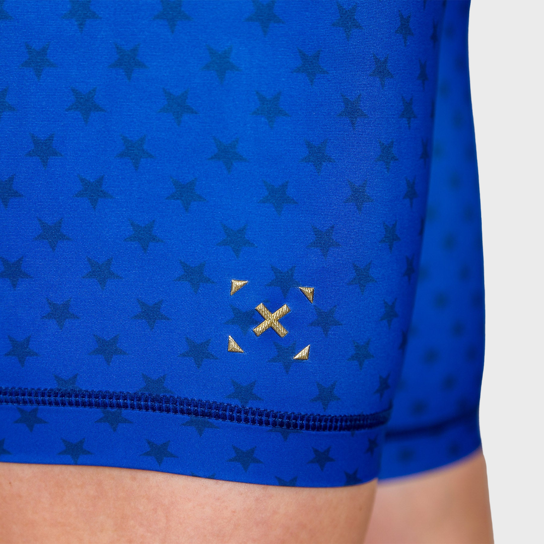 TWL X WONDER WOMAN - HIGH WAISTED EXTRA LONG BALANCE SHORTS - BLUE/GOLD