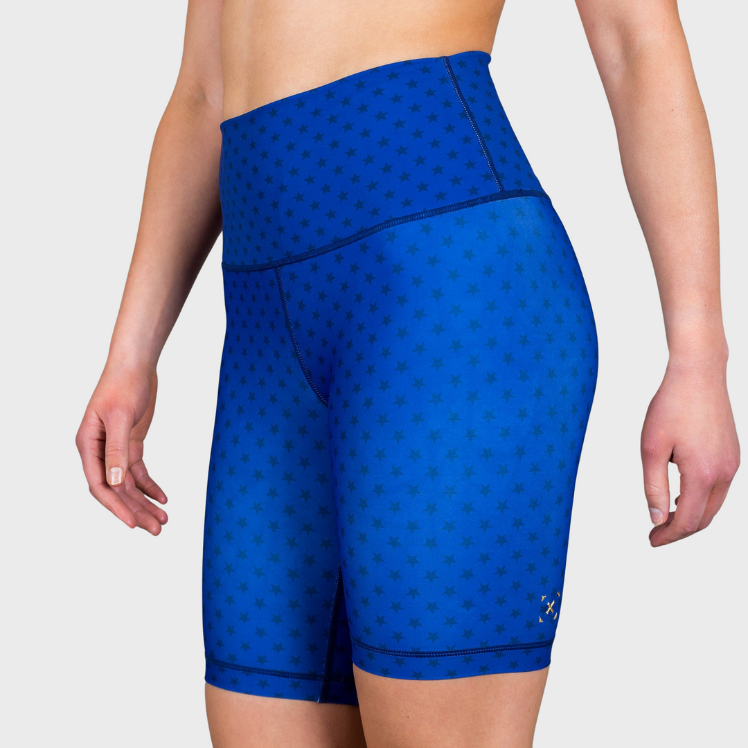 TWL X WONDER WOMAN - HIGH WAISTED EXTRA LONG BALANCE SHORTS - BLUE/GOLD